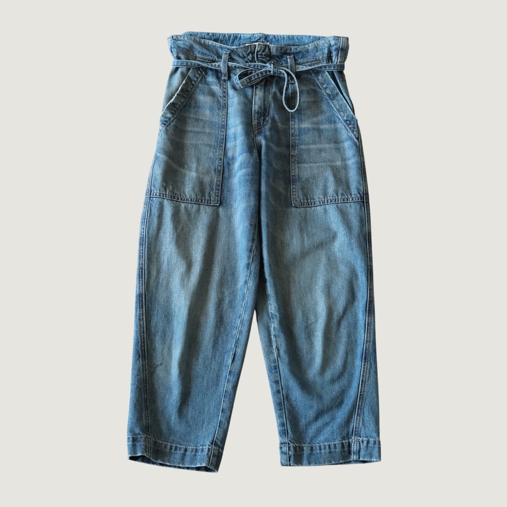 Current/Elliott Jeans Paperbag High Waist Tie Blue Denim Size 26 Cropped Tapered